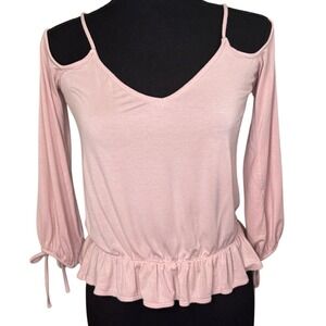 American Eagle Light Pink V-neck Cold Shoulder Soft & Sexy T‎ Shirt Size Small